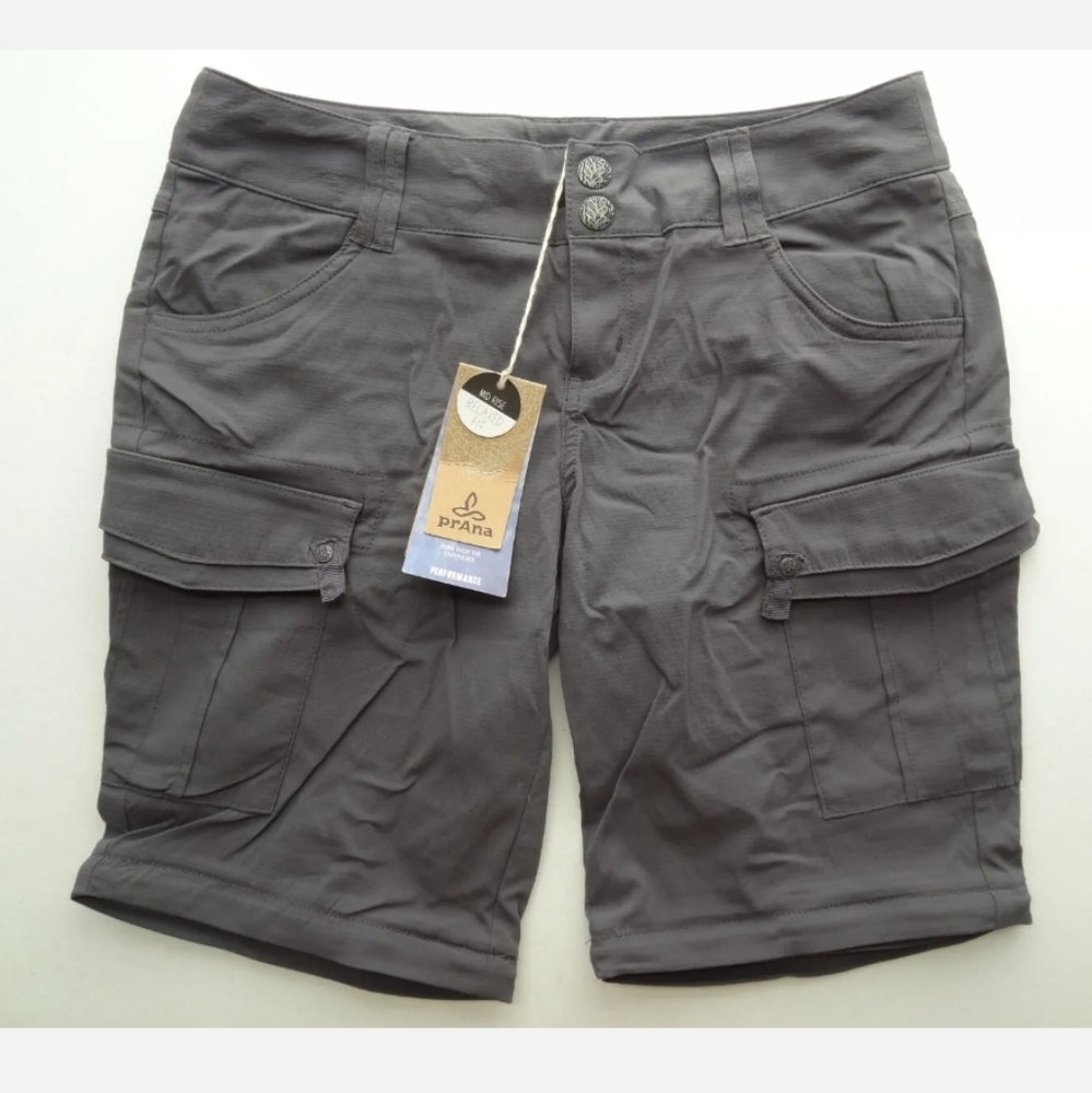 NWT prAna 2 9" Mid-Rise Relaxed Fit Sage Hiking Short Coal Convertible Snap